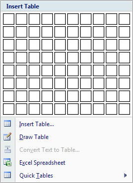insert table insert table in Word 2007