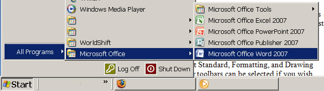 start how to start ms office word 2007