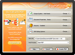Interface of free pdf creator