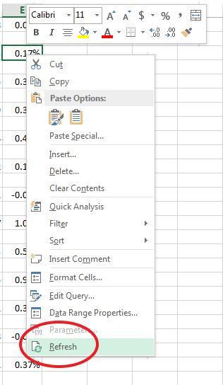 refresh excel spreadsheet