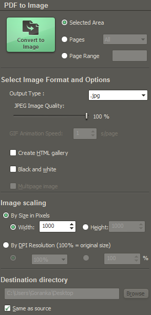 PDF to Image conversion options