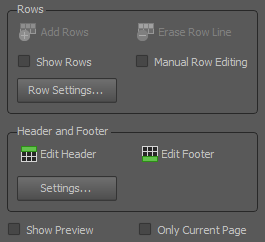 rows, header and footer settings