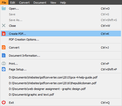 Create PDF menu option