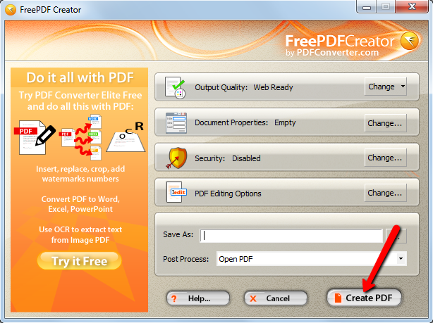 Create PDF button