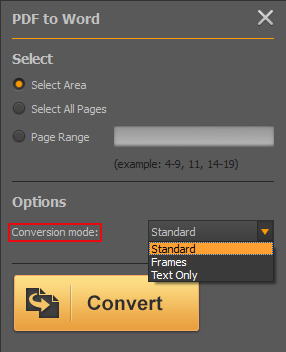 pdf to word conversion modes