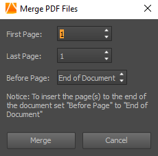 Merge PDF Files dialog