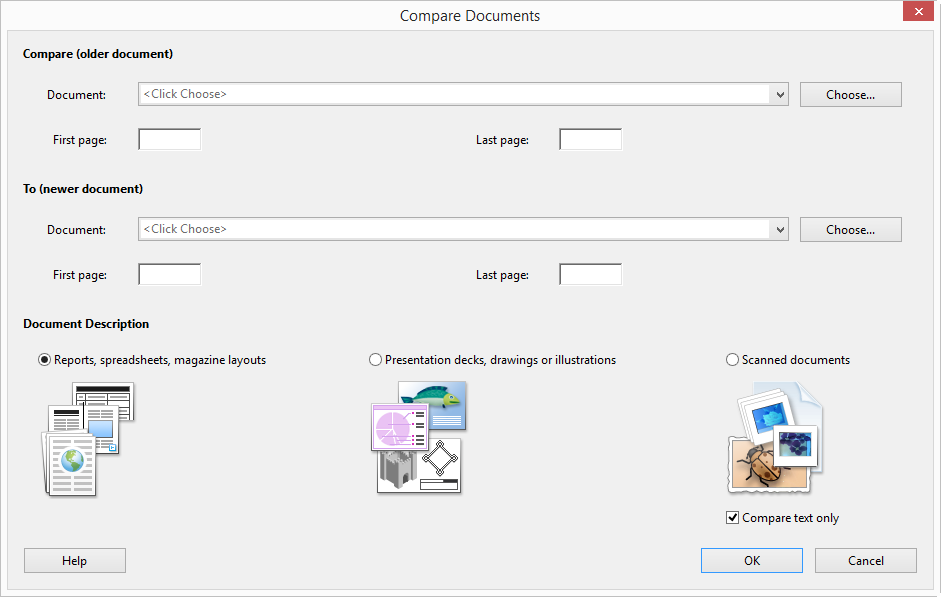 Compare PDF Documents Options