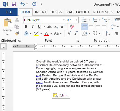 Word Pasted PDF Text