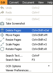 Delete pages menu item