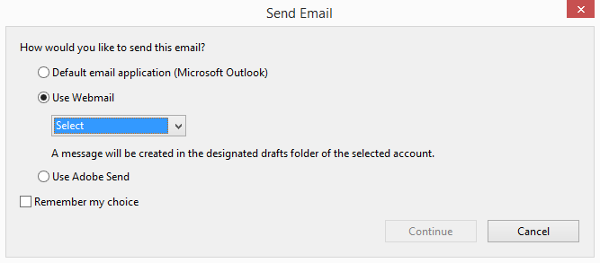 Adobe Reader Send Email Options
