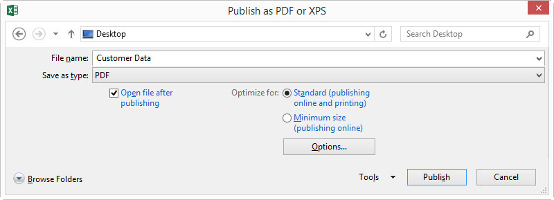 Publish Excel to PDF