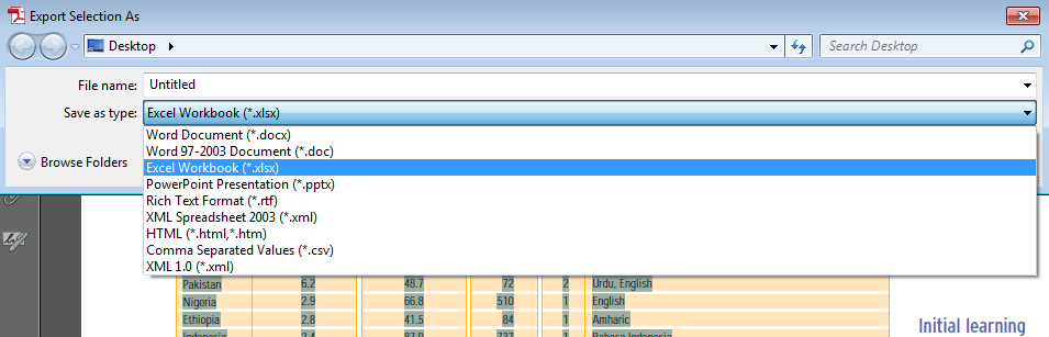 Acrobat Export Selection