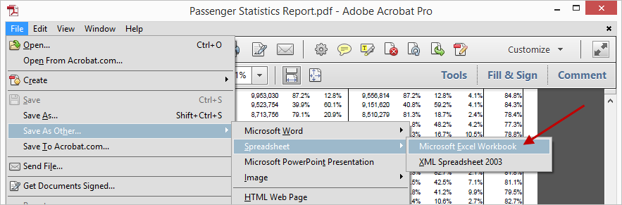 Acrobat Save Excel Spreadsheet