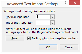 Advanced Text Import Settings
