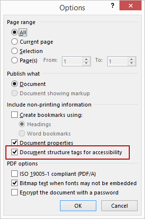 Publish PDF Options
