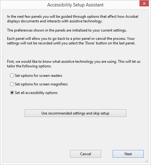 Acrobat Accessbility Setup Dialog