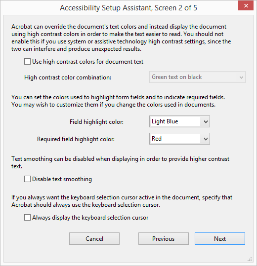 Acrobat Accessibility Visibility Options
