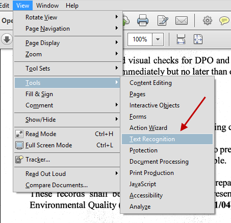Acrobat Text Recognition Option