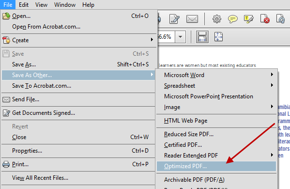 Acrobat Optimize PDF Option