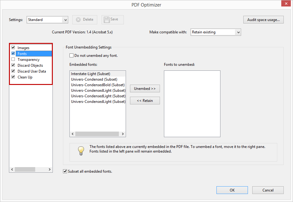 PDF Optimizer Dialog