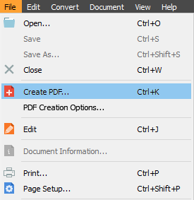 Create PDF menu