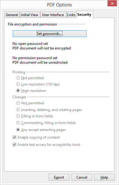 OpenOffice PDF Security Options