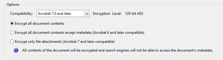 Acrobat Permissions Options