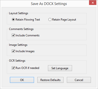 Save As Docx Options