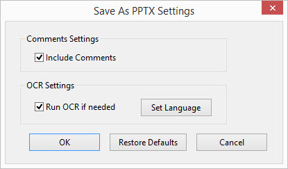 Acrobat Save PPTX Settings