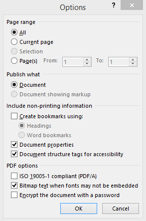 Office PDF Creation Options