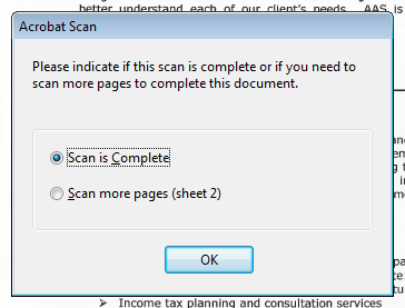 Acrobat Scan Confirm Dialog