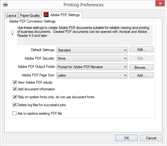 Adobe PDF Printing Preferences