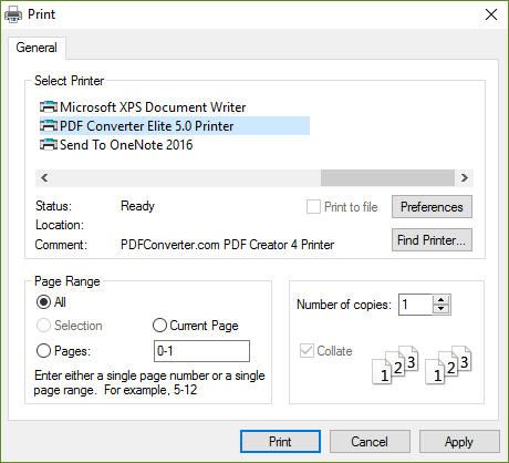 PDF Converter Elite Printer Preferences