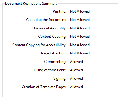 Acrobat Document Restrictions Summary