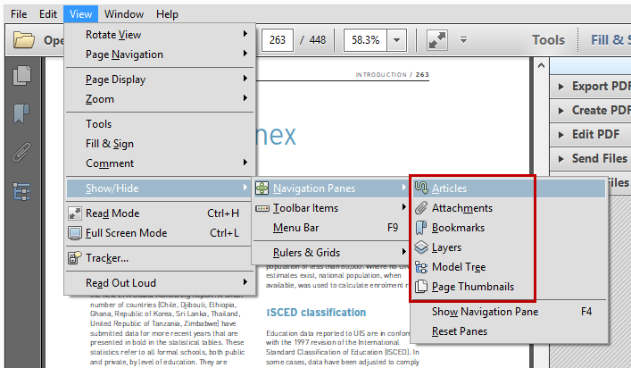 Reader Navigation Pane Options