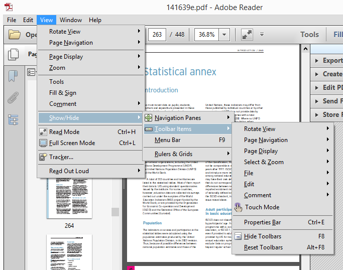 Reader Toolbar Items Menu
