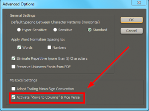 pdf to excel advanced options
