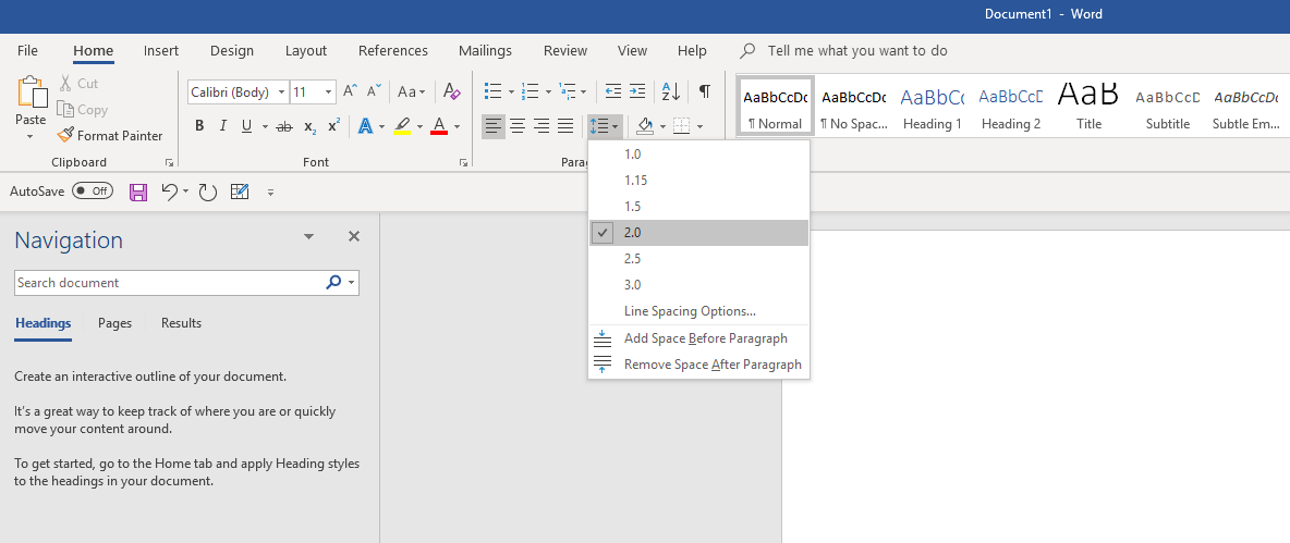 how to double space in word