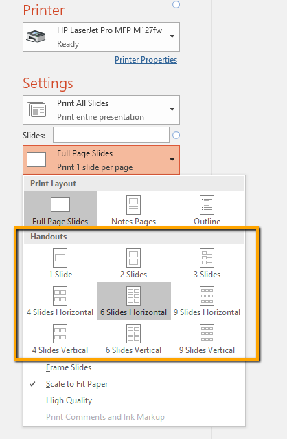 how to print multiple slides on one page