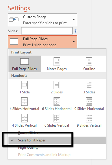 print slides in different sizes