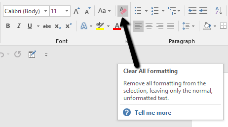 remove formatting in word