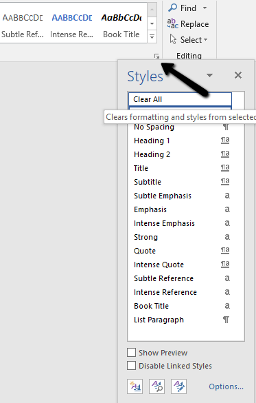remove formatting in word styles