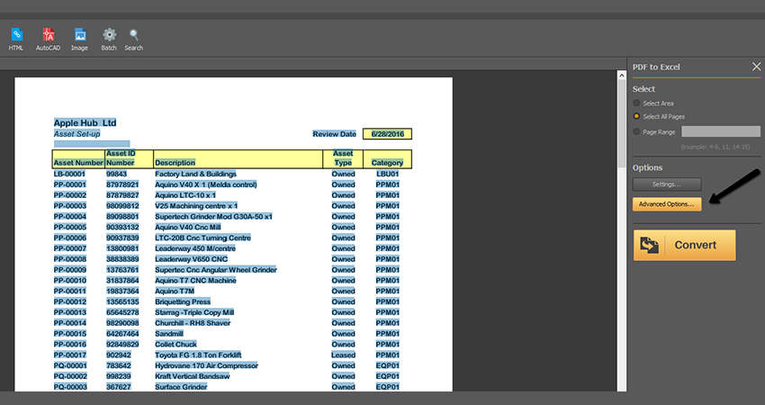 pdf to excel conversion