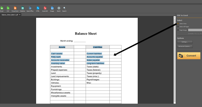 select area of pdf