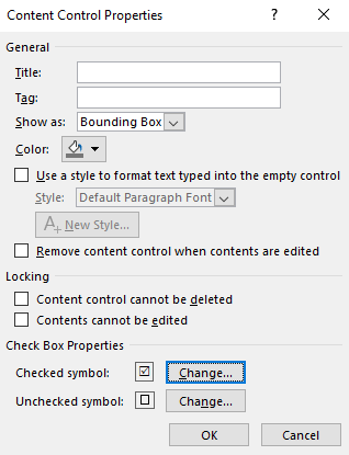 checkbox content control word 2016