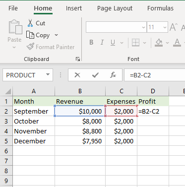 how to subtract in excel
