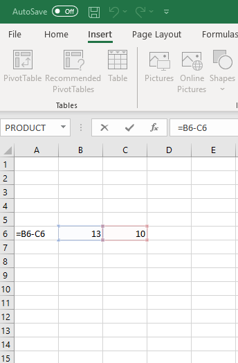 how to subtract in excel