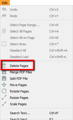 delete pages menu item