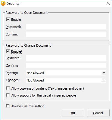free pdf creator security dialog
